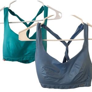 Lot (2) Aerie Chill Play Move Sunnie Sports Bras Cross Back Teal Sky Blue Medium